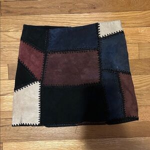 Zara Patchwork Suede Mini Skirt in Navy, Burgundy, Black & Cream